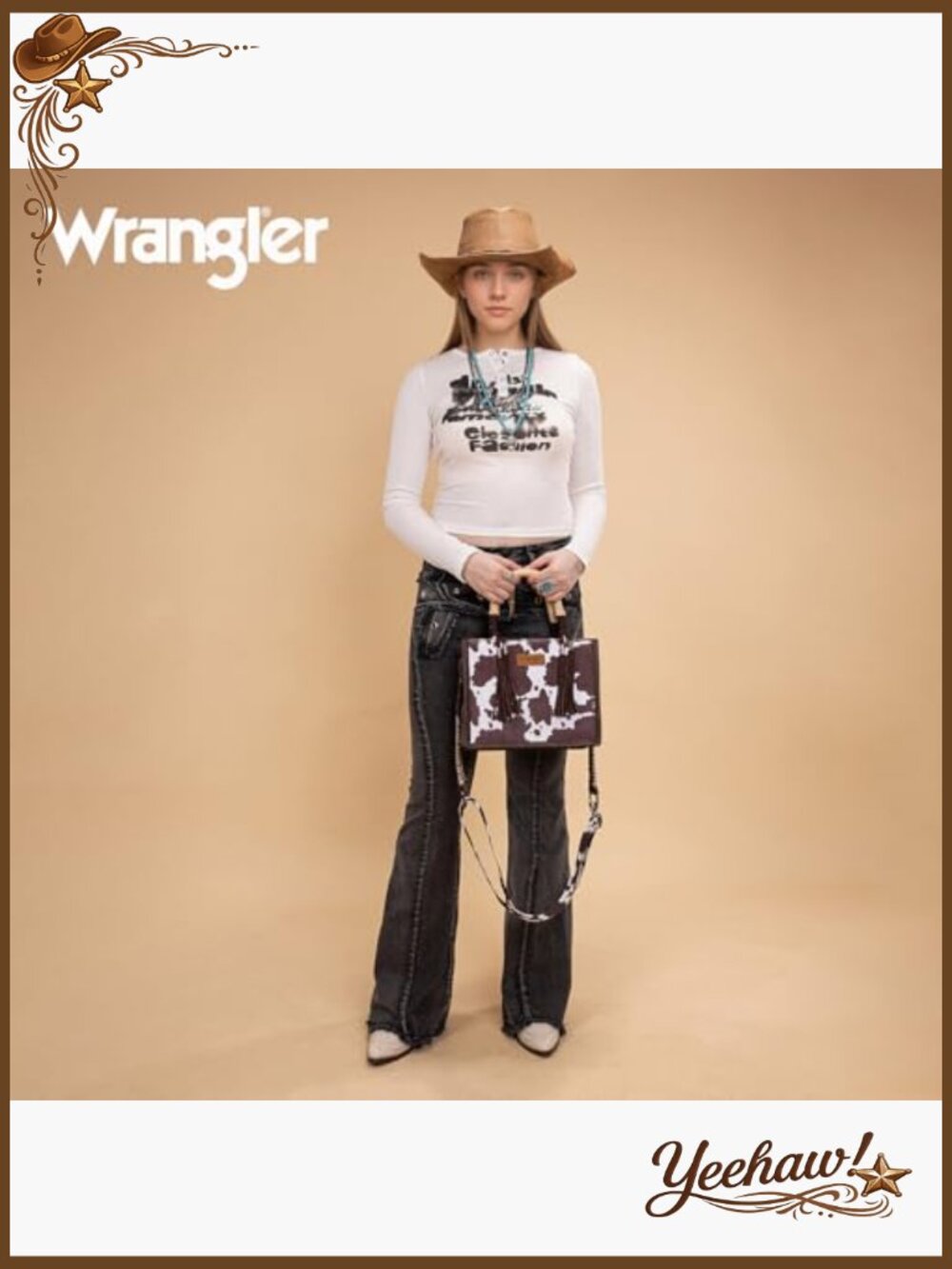 Cow Print Tote Bag with Fringe Crossbody Strap Western Satchel Purse for Women - Picture 6 of 7